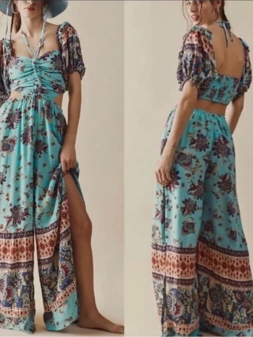 Free People Bali Citrus Skies Cutout Jumpsuit Size L pre-owned